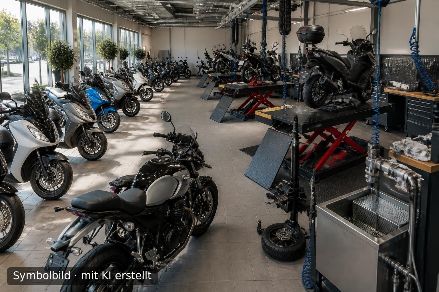 Etablierter Fachhandel für Motorräder und Motorroller mit Werkstatt in München Symbolbild – mit KI erstellt