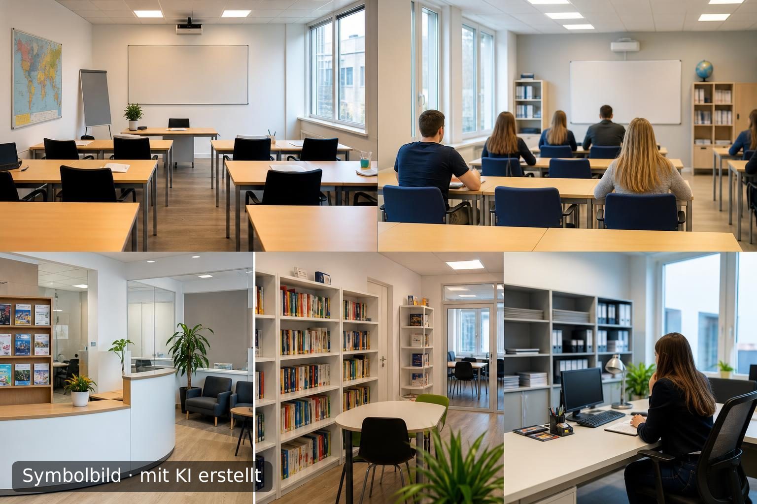Etablierte Sprachschule und staatlich anerkannte Berufsfachschule in Augsburg zur Nachfolg Symbolbild – mit KI erstellt