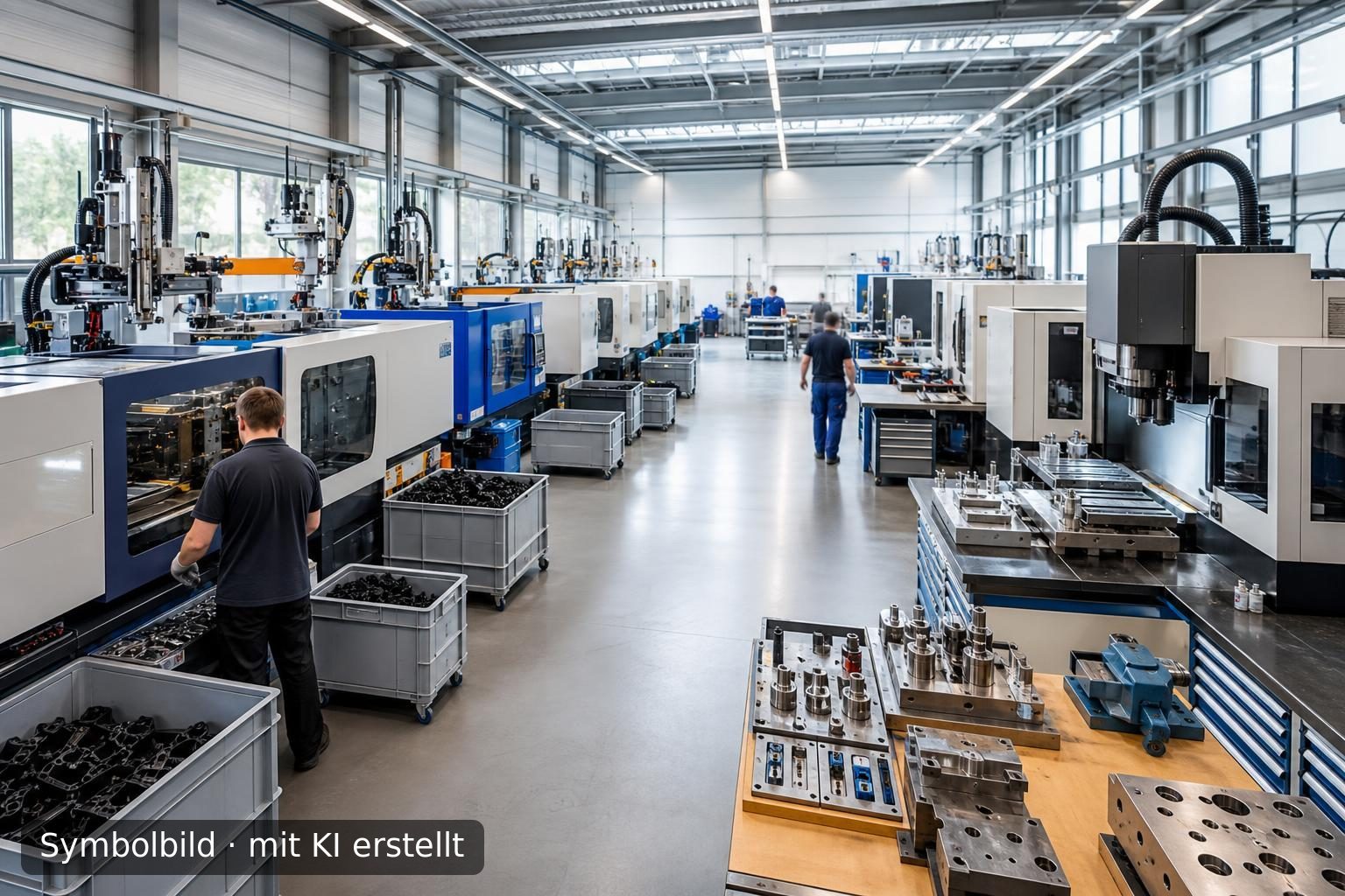 Leistungsstarke Kunststoffspritzerei mit eigenem Werkzeugbau in Süddeutschland Symbolbild – mit KI erstellt