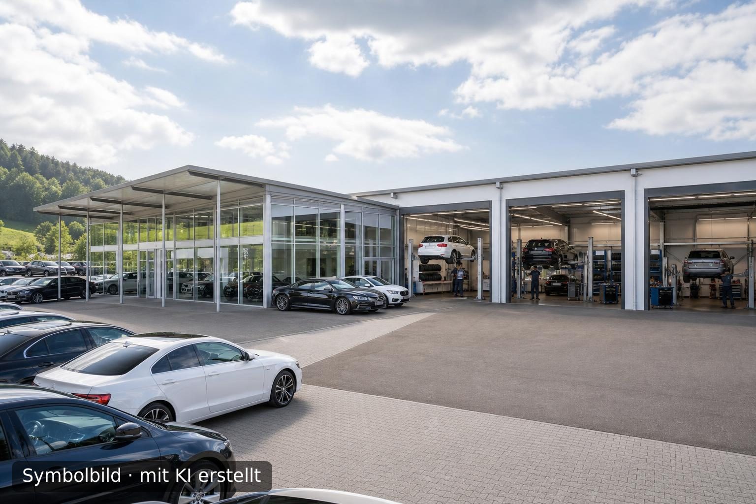 Etabliertes Autohaus mit Kfz-Meisterwerkstatt zur Nachfolge im Main-Tauber-Kreis Symbolbild – mit KI erstellt