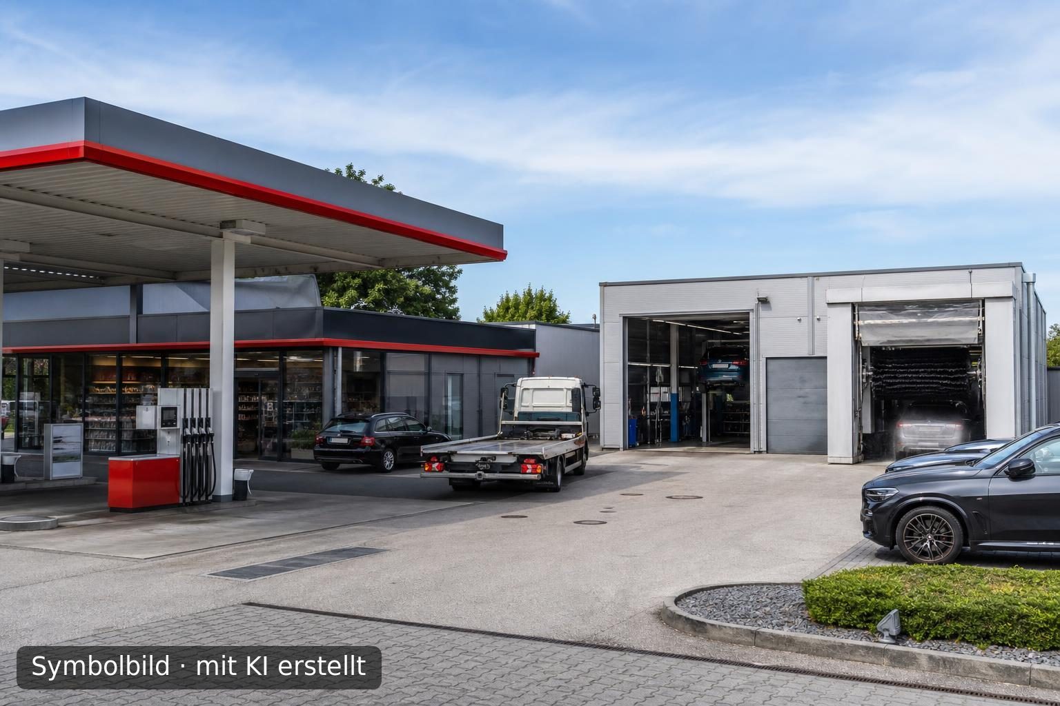 Freie Tankstelle mit Servicebetrieb und Waschpark in Westdeutschland Symbolbild – mit KI erstellt