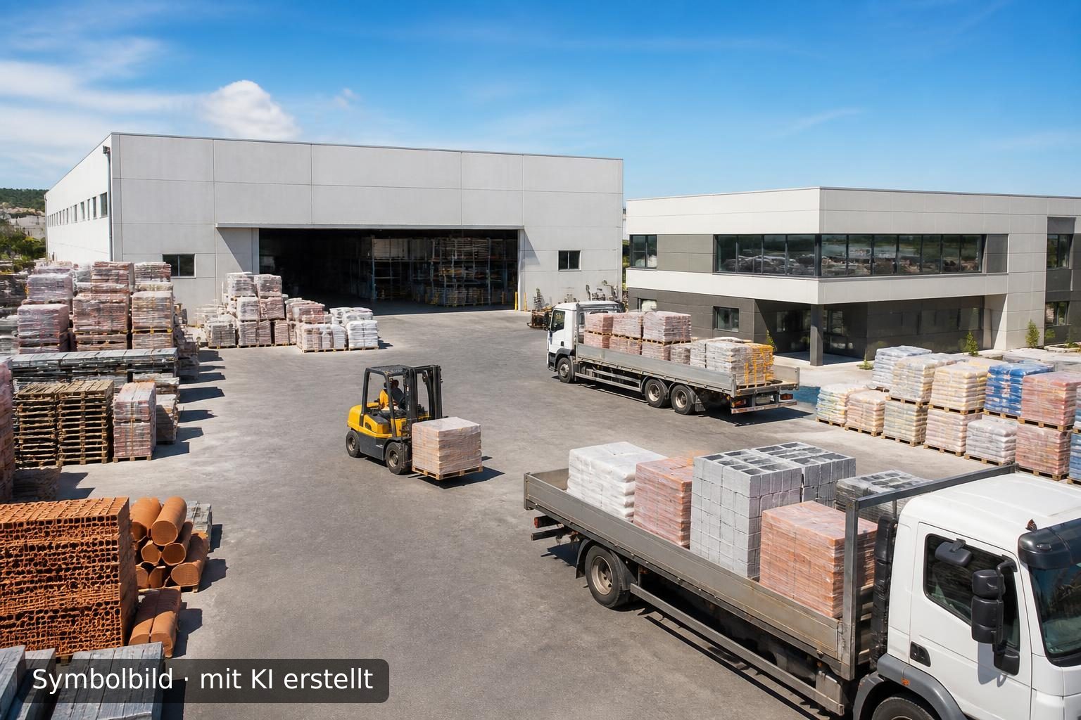 Etablierter Baustoffhandel in Spanien mit großem Betriebsgelände Symbolbild – mit KI erstellt