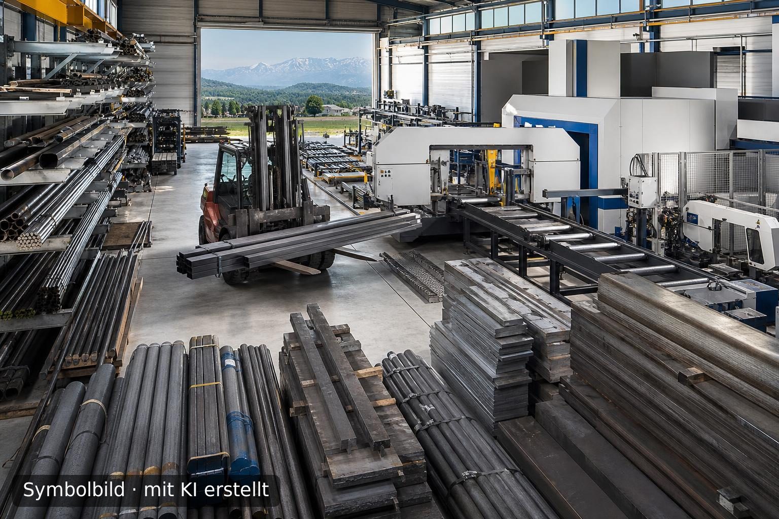 Spezialisierter Stahlhandel mit Fokus auf Präzisionszuschnitte in Bayern zur Nachfolge Symbolbild – mit KI erstellt