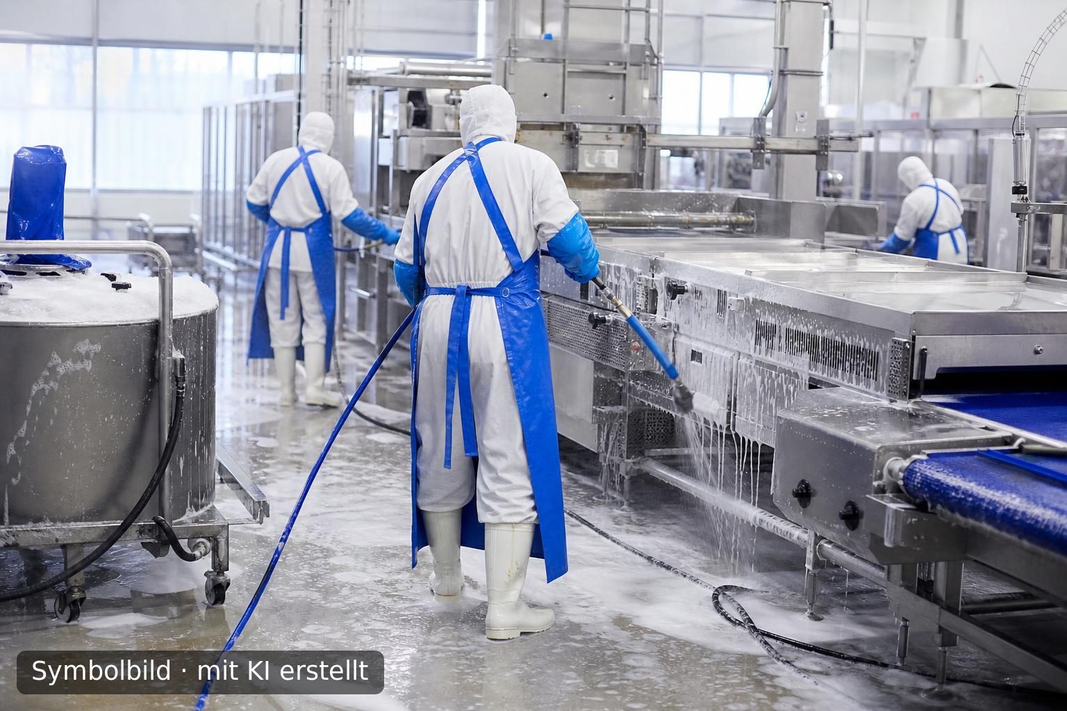 Spezialisierter Reinigungsdienstleister für die Lebensmittelindustrie, standortunabhängig Symbolbild – mit KI erstellt