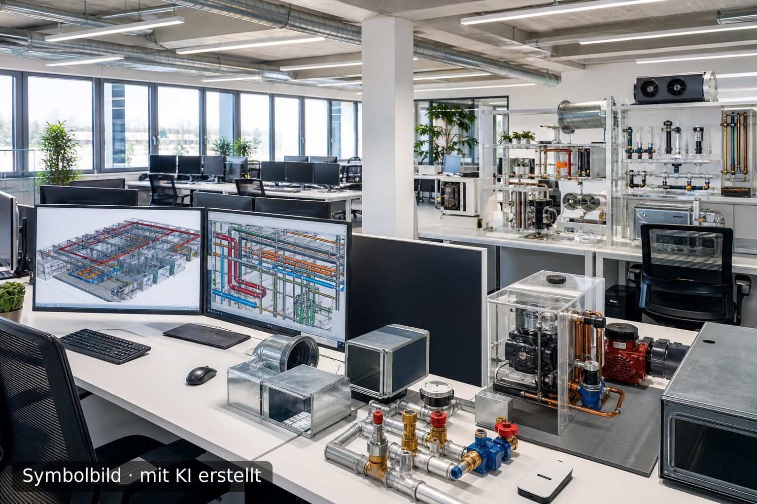 Modernes Ingenieurbüro für Technische Gebäudeausrüstung (TGA) in Deutschland zur Nachfolge Symbolbild – mit KI erstellt